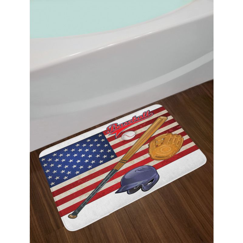 USA Flag and Baseball Bath Mat