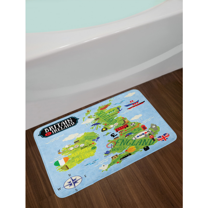 Maps of Britain Ireland Bath Mat