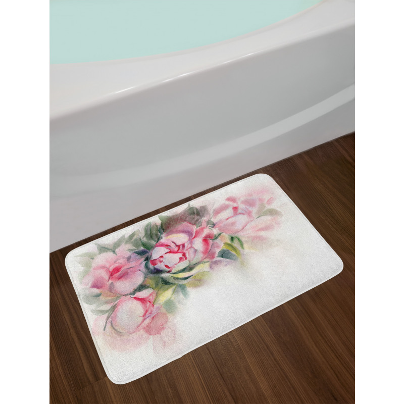 Watercolor Romantic Flowers Bath Mat