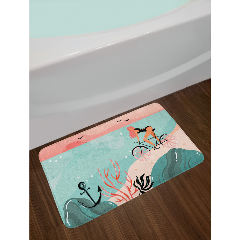 Woman Cycling in Sea Bath Mat