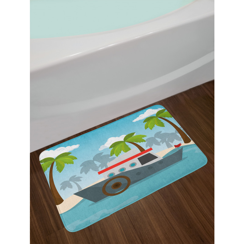 Cartoon Boat Palms Bath Mat