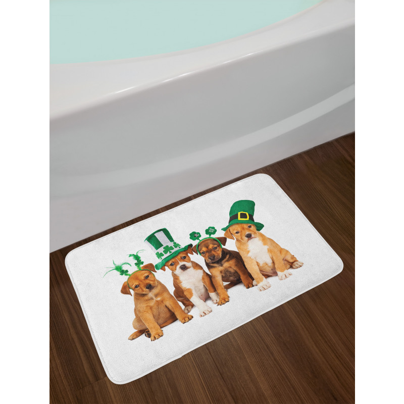 Puppies with Irish Hat Bath Mat