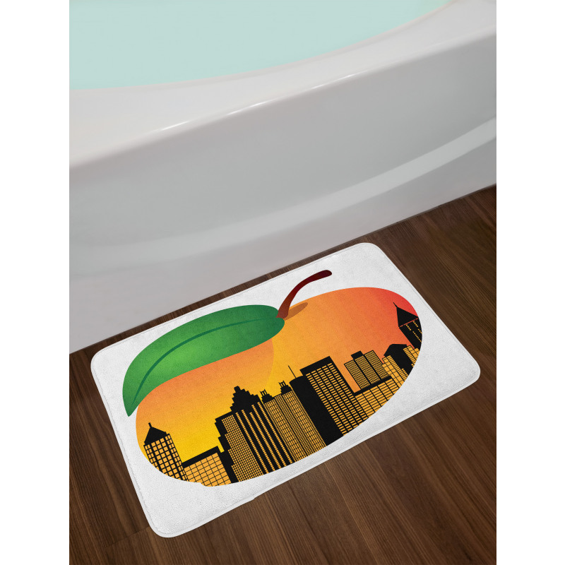 City Skyline in a Peach Bath Mat