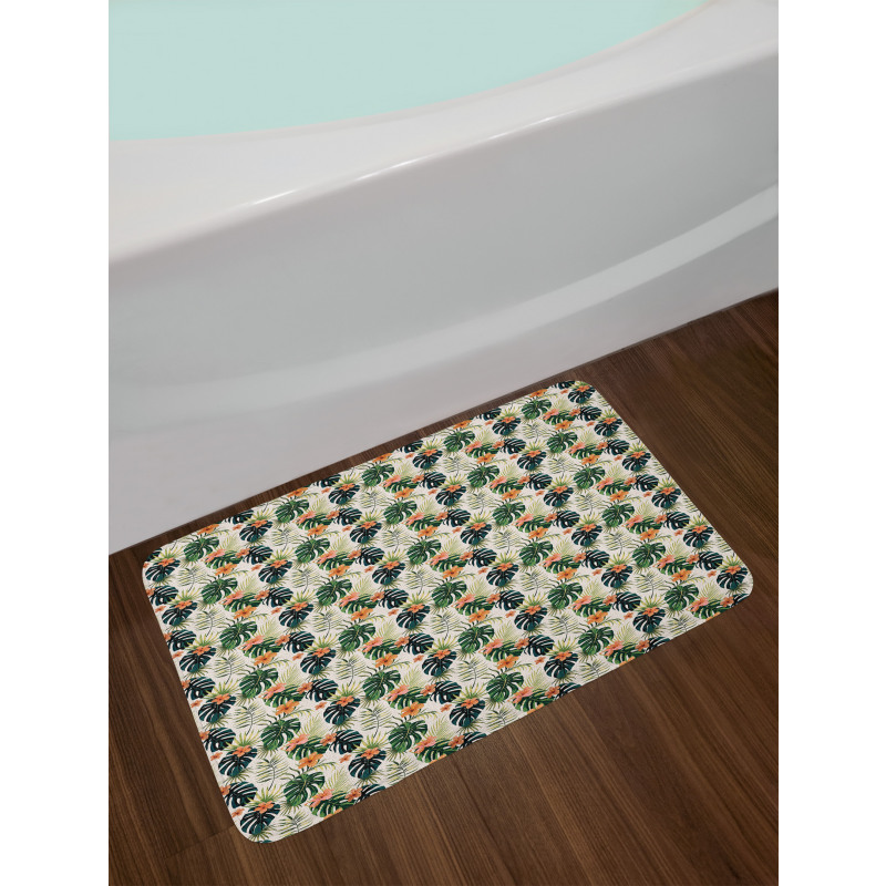 Tropical Flowers Monstera Bath Mat