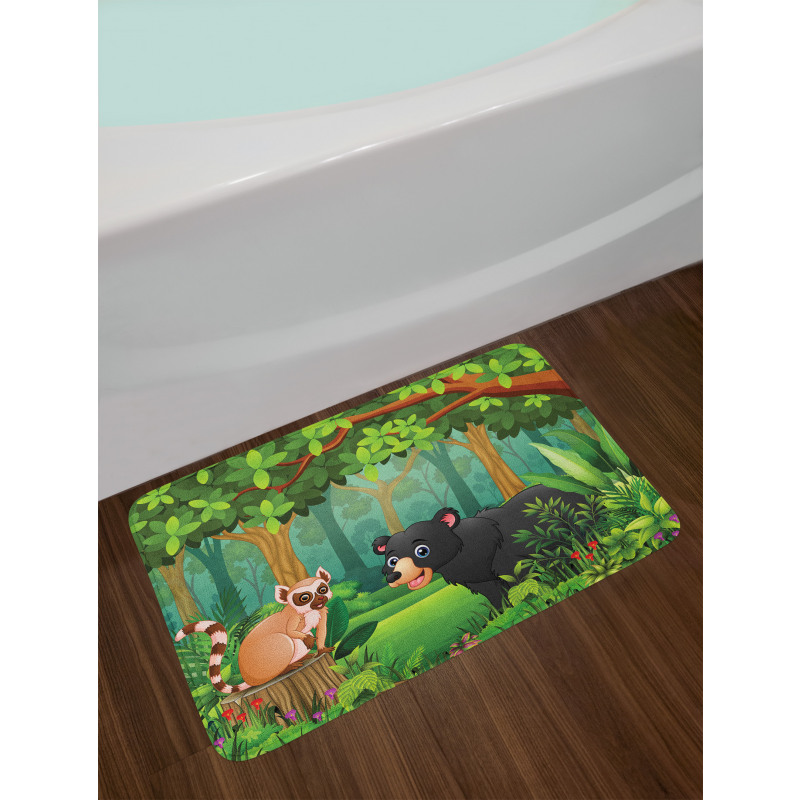 Wild Forest Life Bear Cartoon Bath Mat