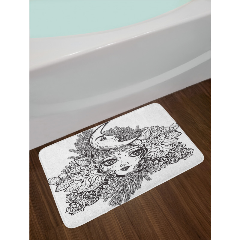 Girl Crescent Sketch Art Bath Mat