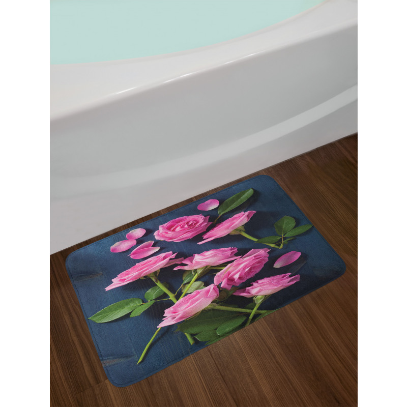 Roses Leaves on Branches Bath Mat