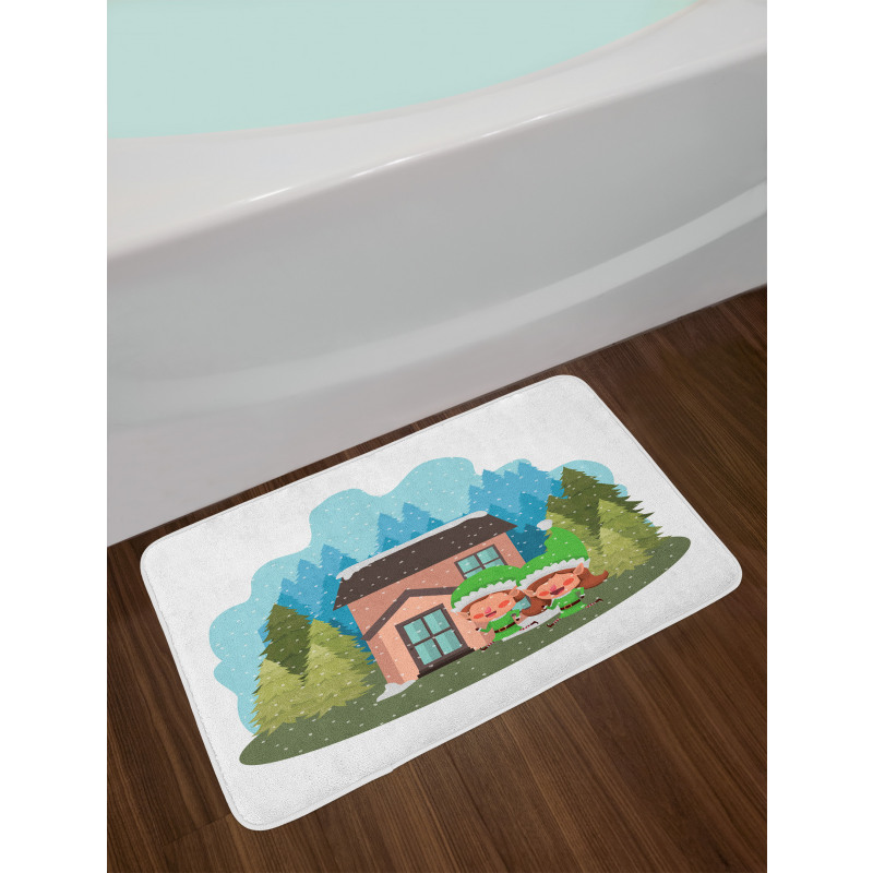 2 Dwarfs House in Winter Time Bath Mat