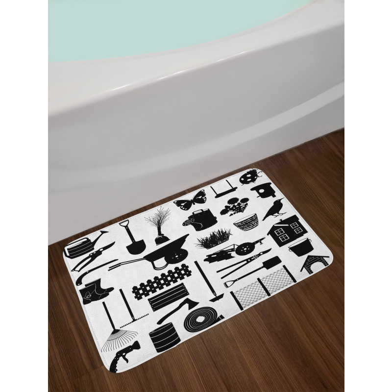 Monochrome Garden Items Bath Mat