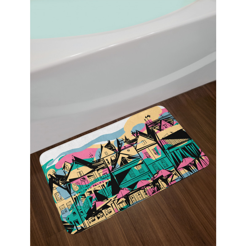 Hand Drawn Streets Houses Bath Mat