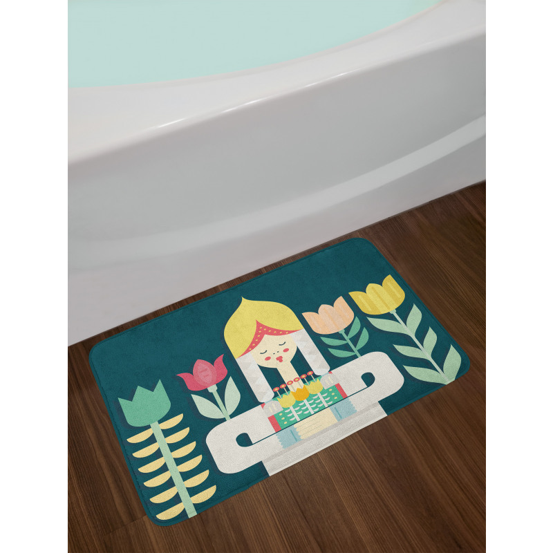 Dutch Girl and Flowers Bath Mat