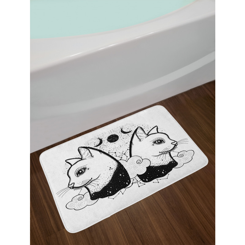 Cats with Moon Clouds Stars Bath Mat