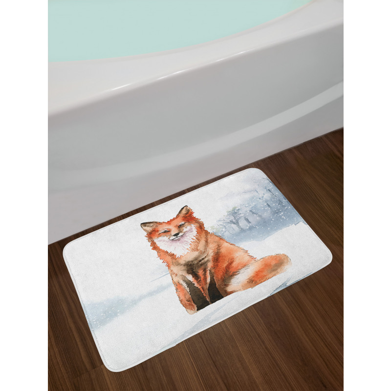 Fine Art Winter Animal Painting Bath Mat