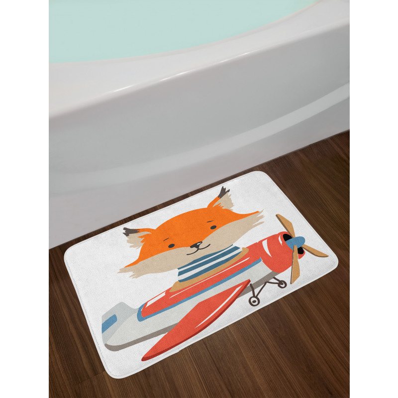 Funny Animal in Little Airplane Bath Mat