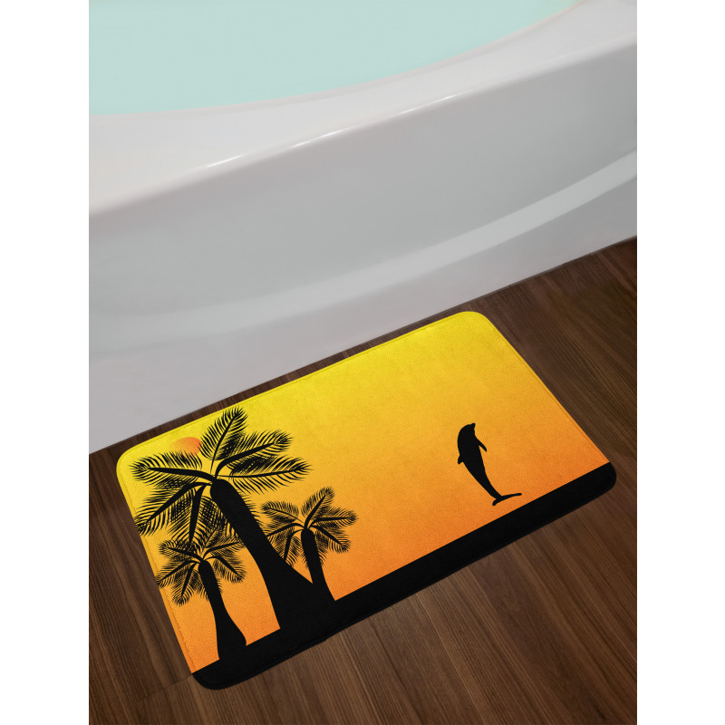 Ombre Sunset Palms Dolphin Bath Mat