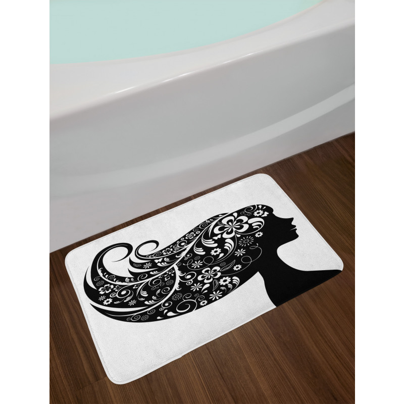 Woman with Floral Hair Bath Mat