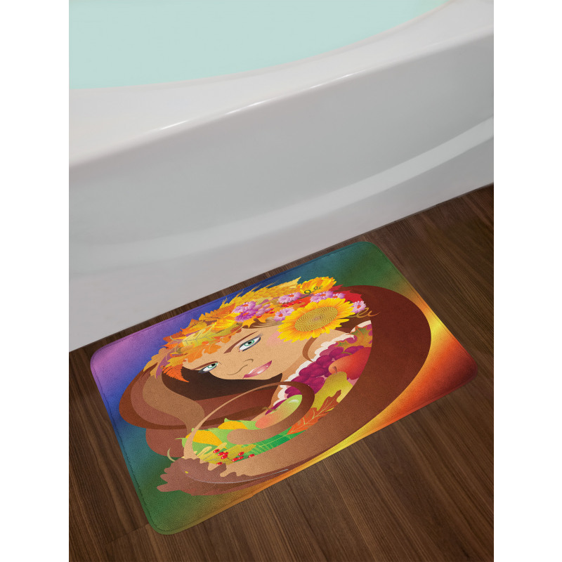 Floral Leafy and Fruits Hair Bath Mat