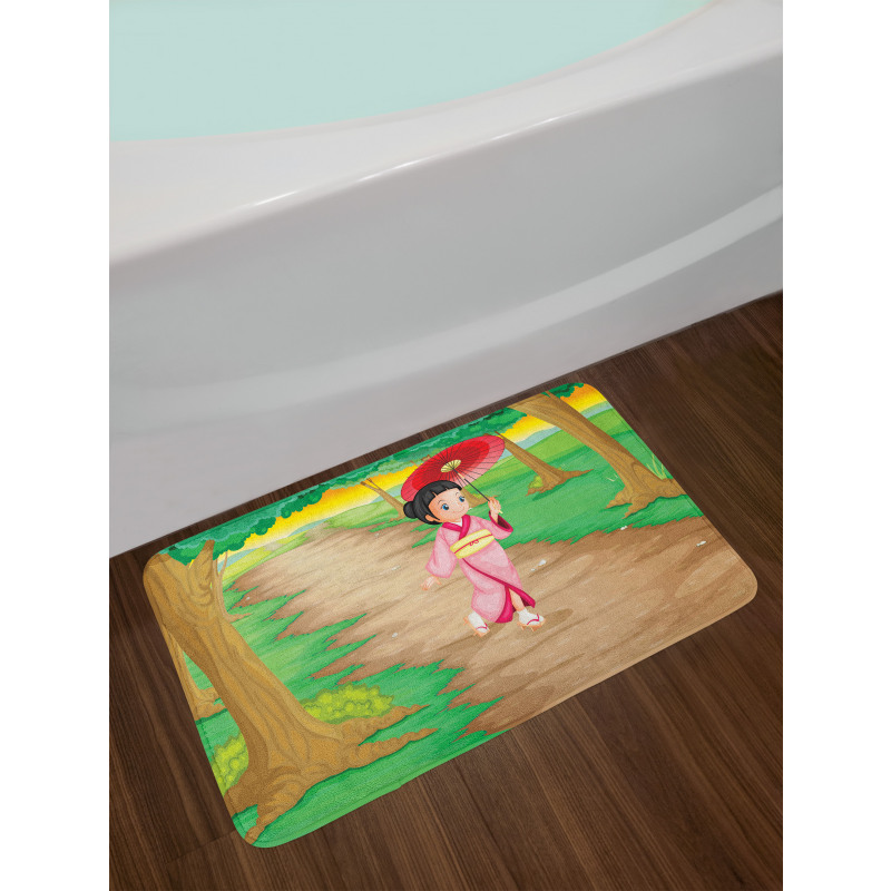 Cartoon Style Geisha Bath Mat