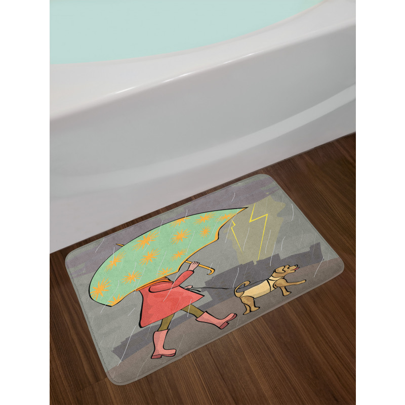 Lady Walking with Dog Bath Mat