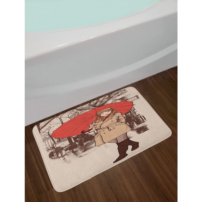 Lady Walking in Paris Bath Mat