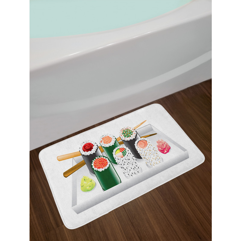 Various Flavored Sushi Plate Bath Mat