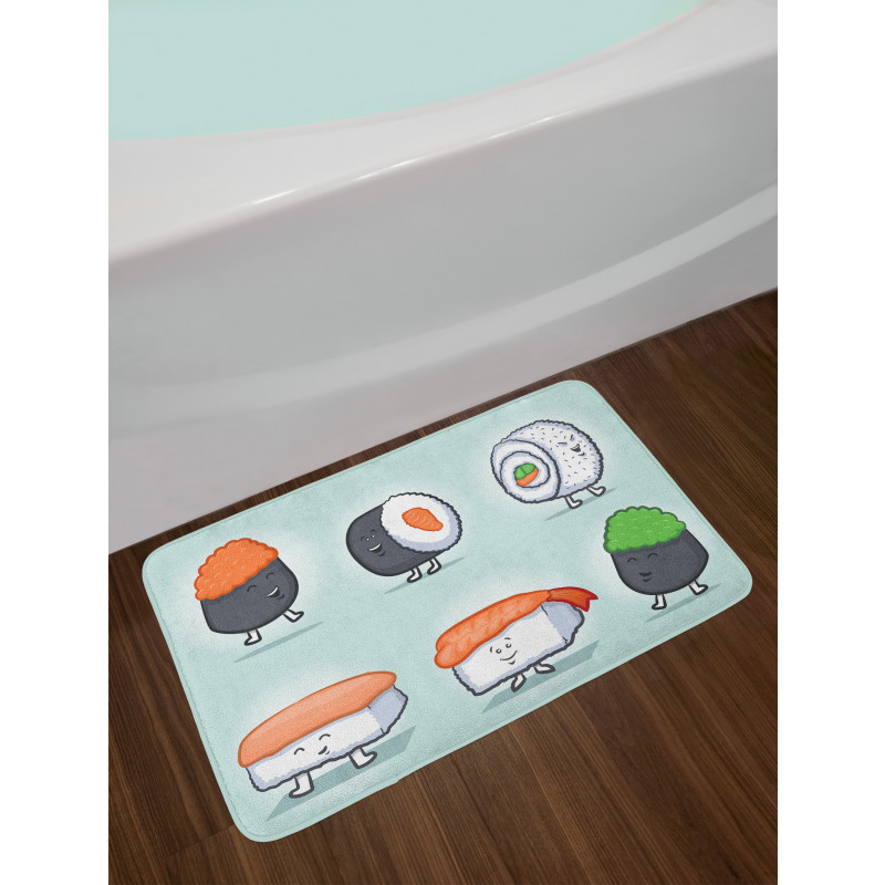 Funny Happy Sushi Characters Bath Mat