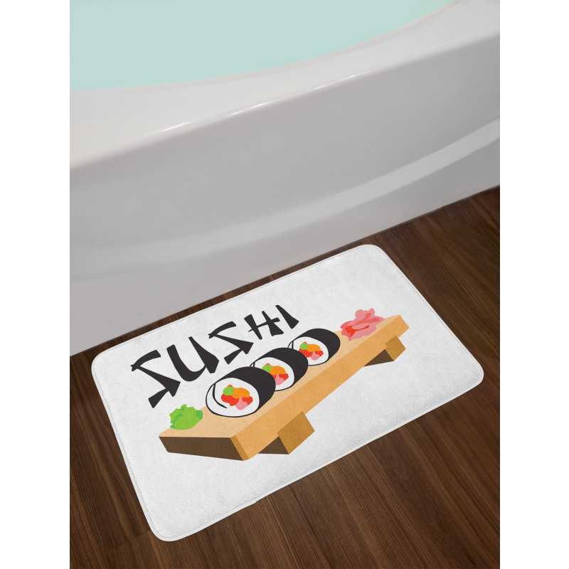 Sushi Wooden Folk Food Plate Bath Mat