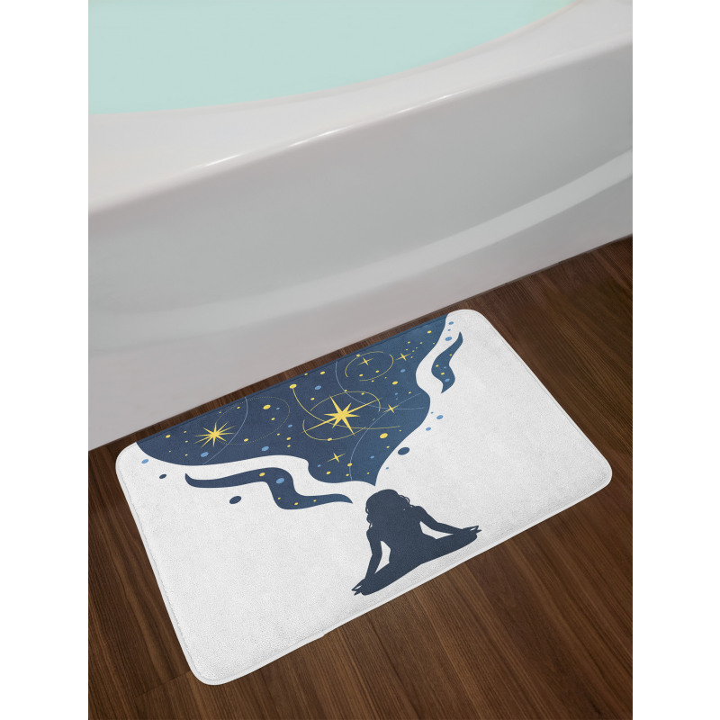 Woman Yoga with Starry Smoke Bath Mat