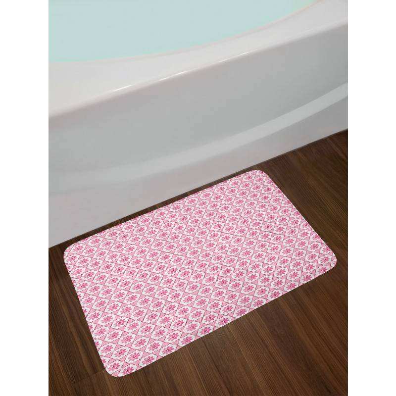 Pinkish Flowers in Hexagons Bath Mat