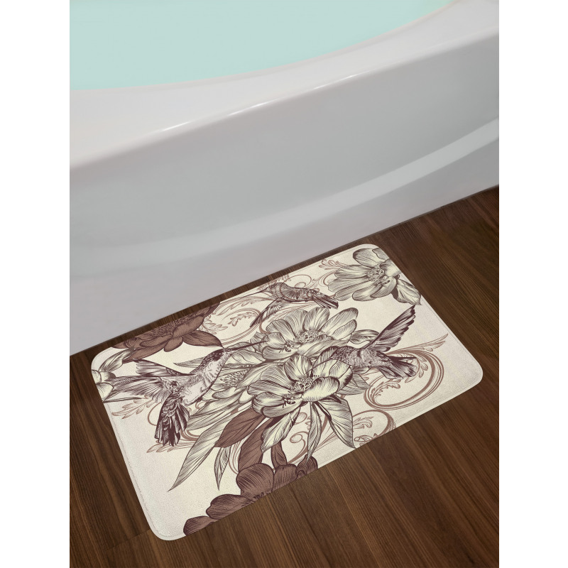 Bird Flowers Pattern Bath Mat