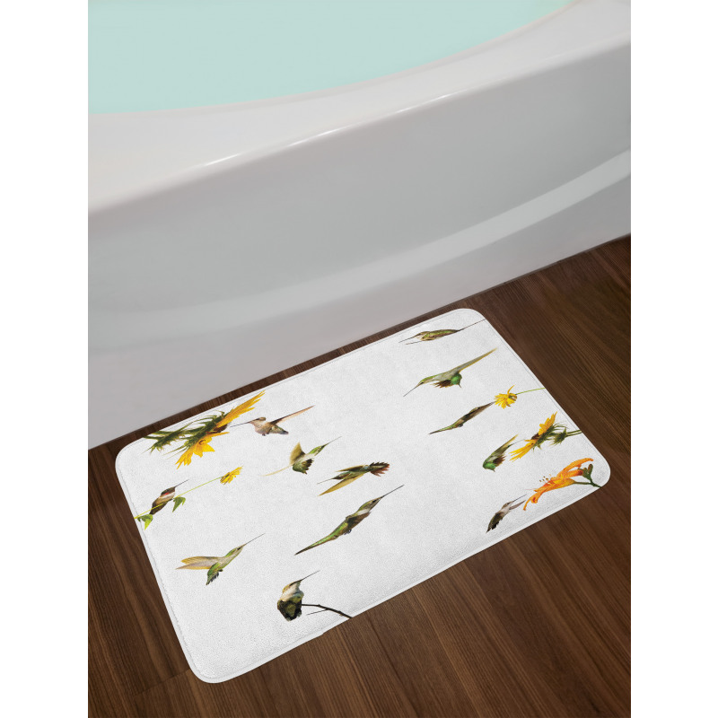 Hummingbird Sunflowers Bath Mat