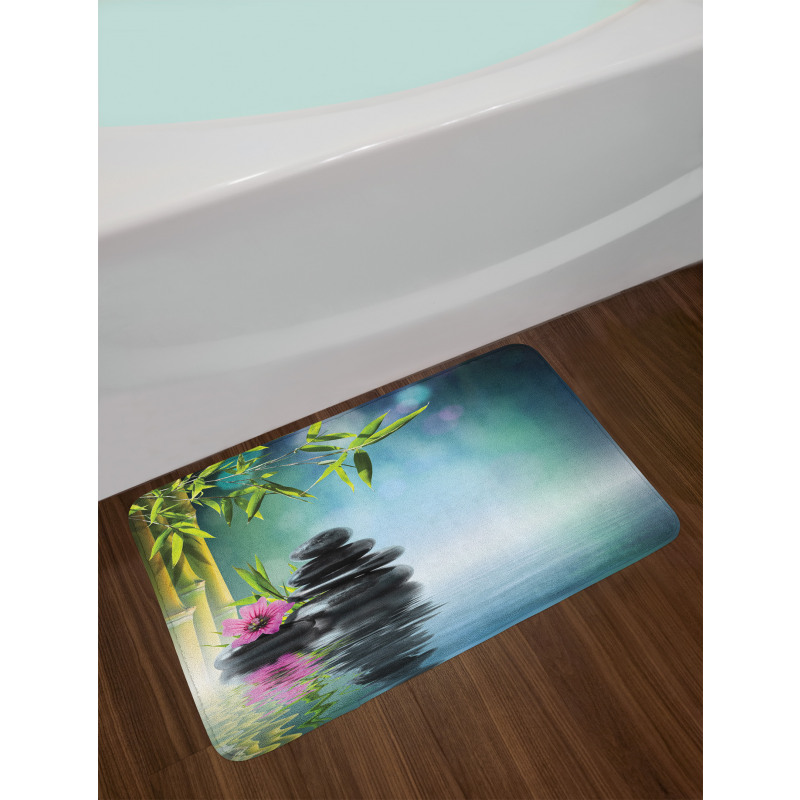 Hibiscus Bamboo on Water Bath Mat