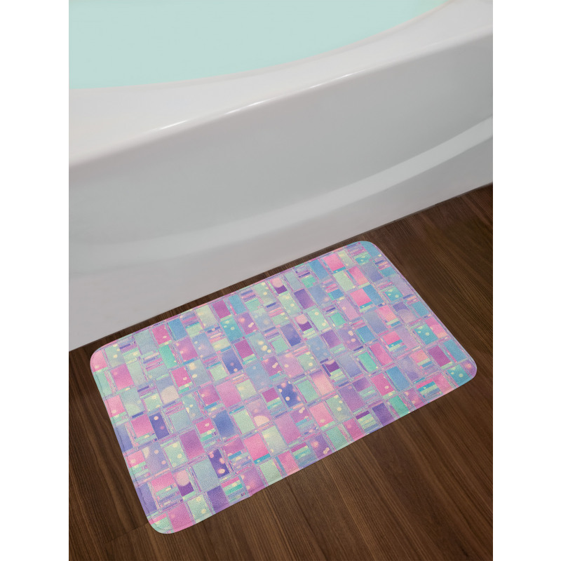 Pastel Tone Abstract Squares Bath Mat