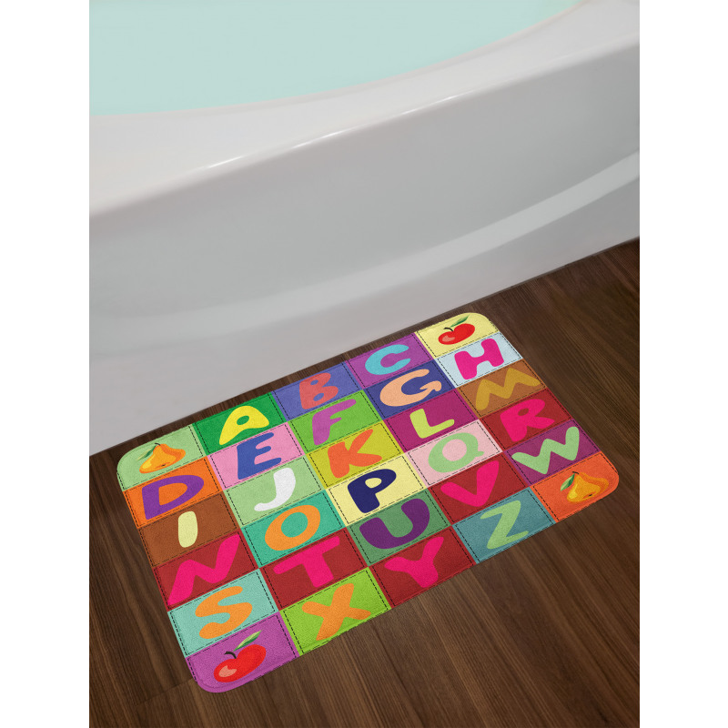 ABC and Fruits Squares Bath Mat