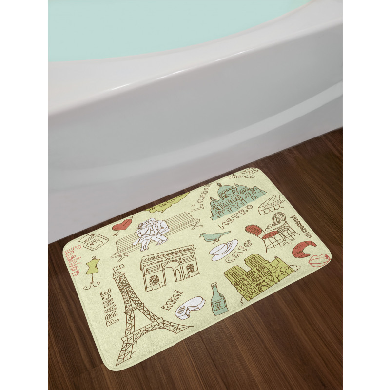 Paris Theme Elements Bath Mat