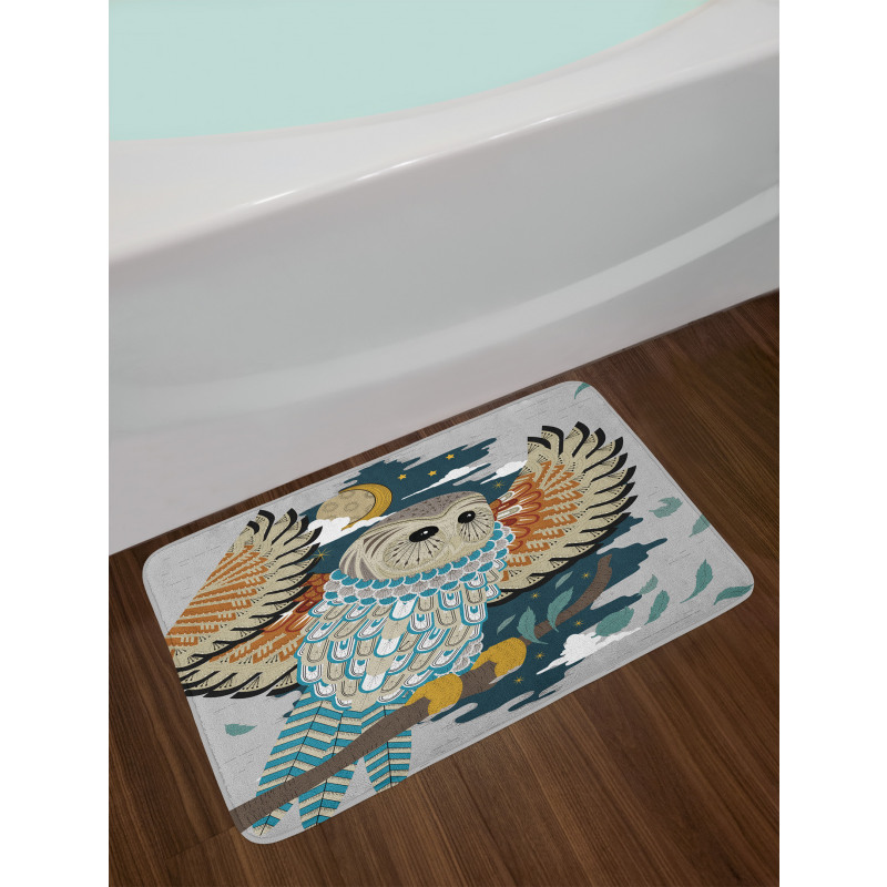 Bird Wings Moon Motifs Bath Mat