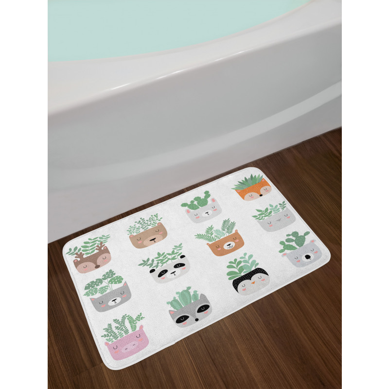 House Plant in Animal Pots Bath Mat