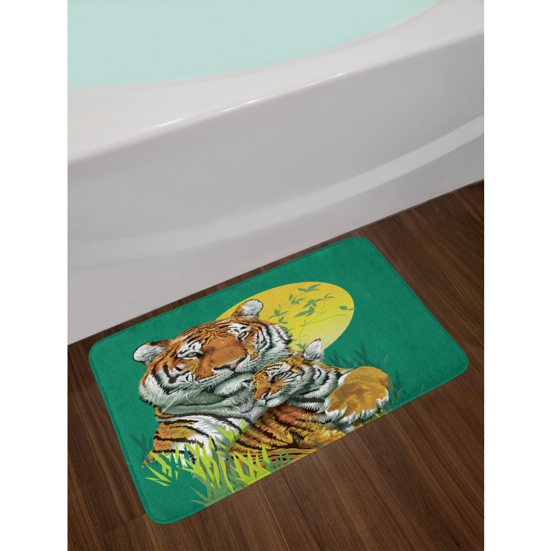 Tiger Family in Jungle Bath Mat