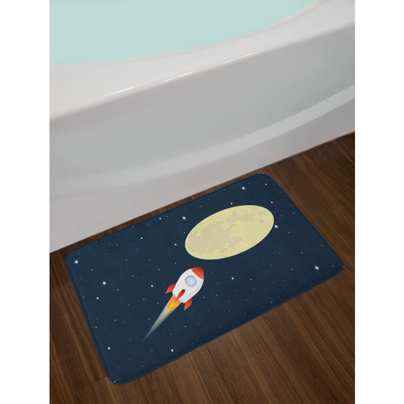 Flying Rocket and Moon Bath Mat