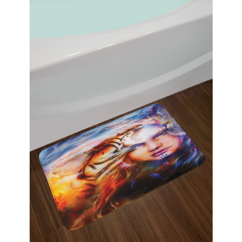 Tiger and Lion Head Bath Mat