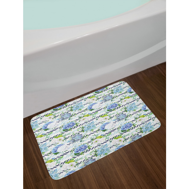 Fresh Flowers on Stripes Bath Mat