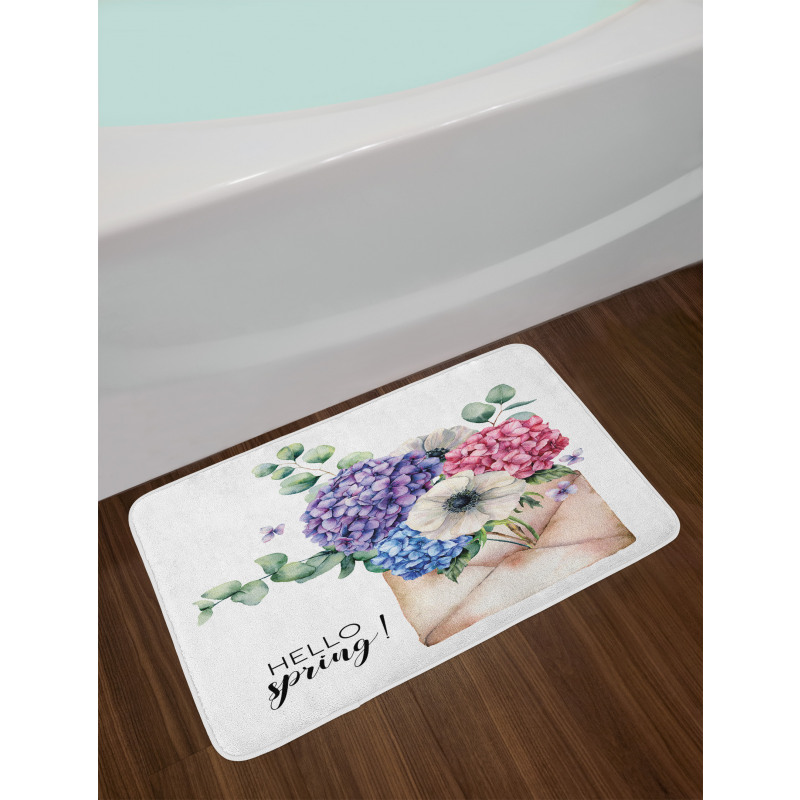 Hello Spring Flowers Art Bath Mat