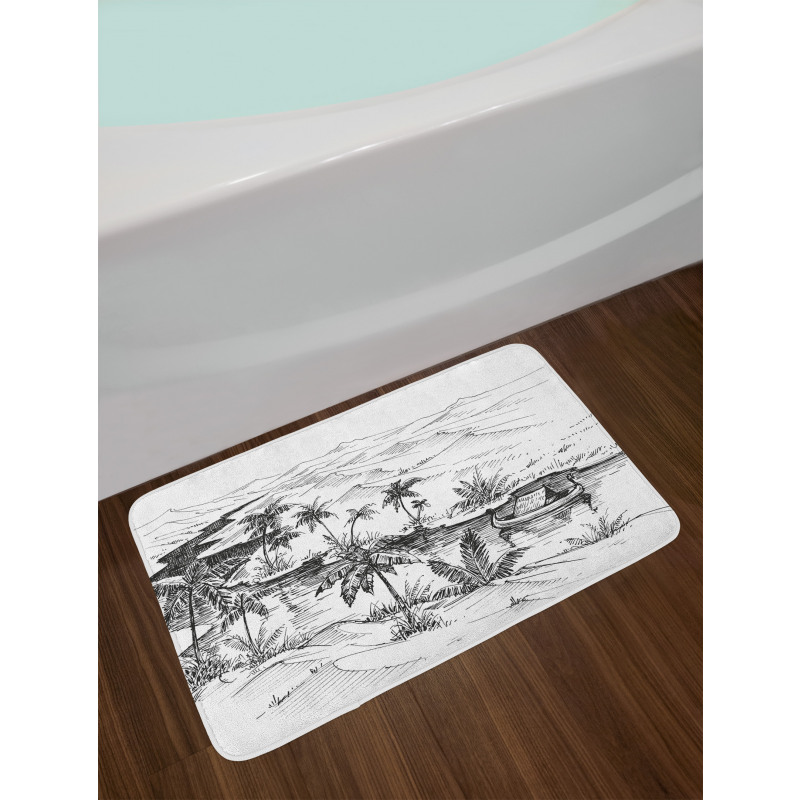 Pencil Drawn River Scenery Bath Mat