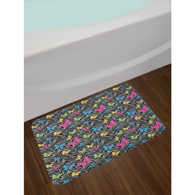 Butterflies on Zebra Bath Mat