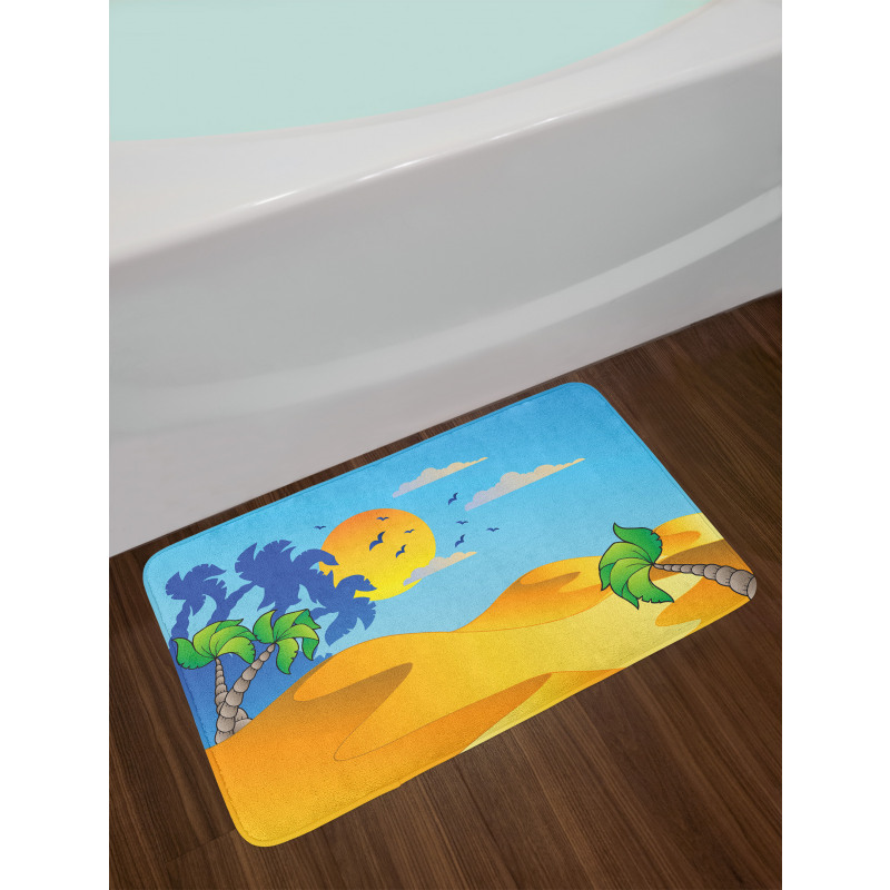 Cartoon Desert Landscape Palms Bath Mat