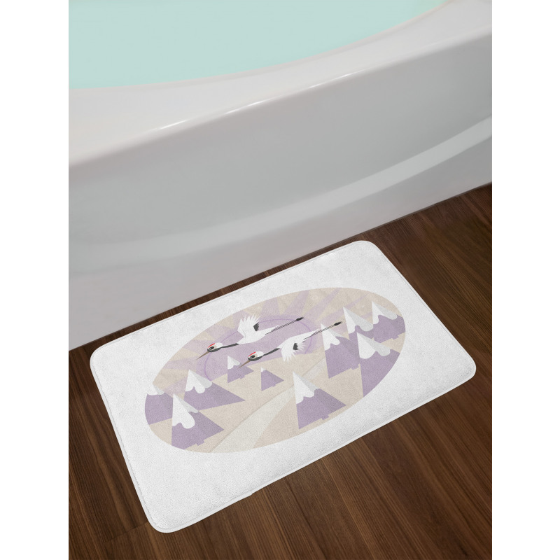 Red Crowned Cranes Flying Bath Mat