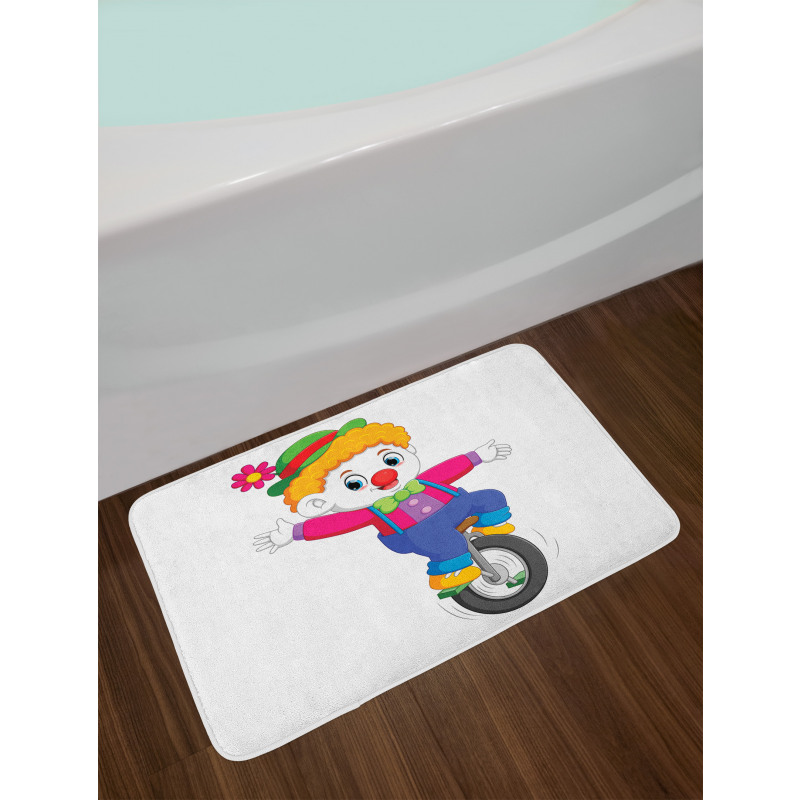 Circus Humorous Boy on Wheel Bath Mat