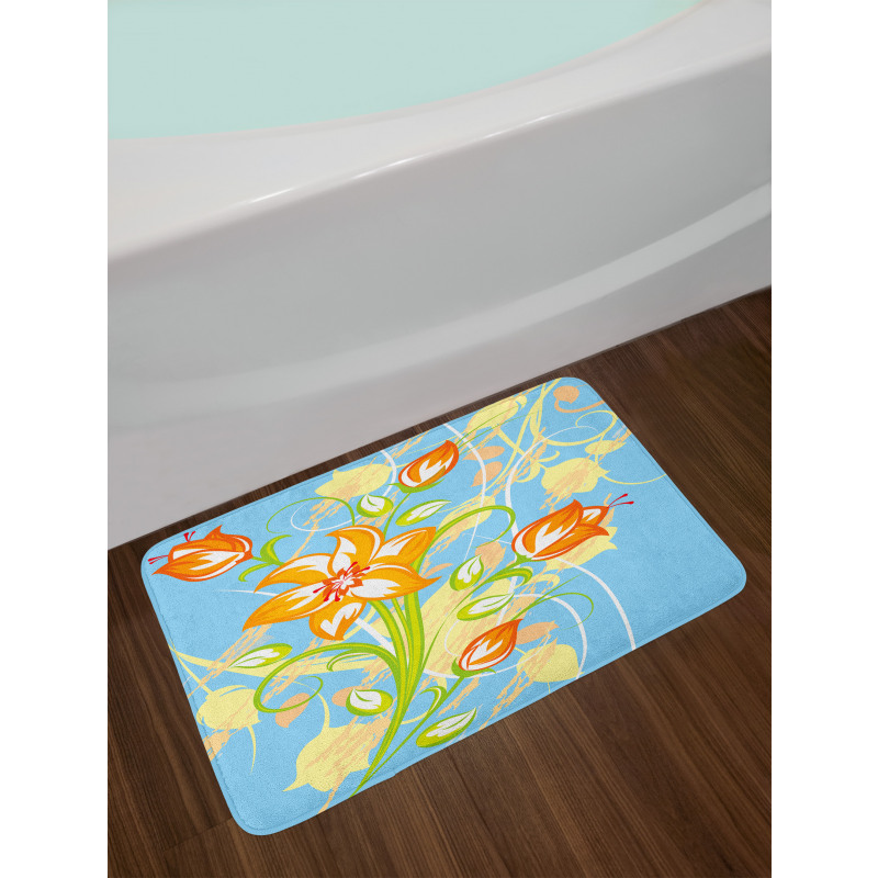 Retro Style Tiger Lily Art Bath Mat