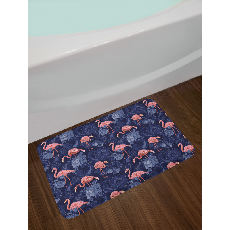 Exotic Floral Flamingos Bath Mat