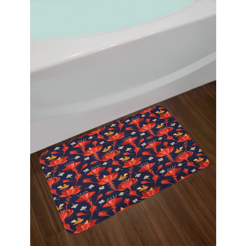 Blooming Flowers and Birds Bath Mat